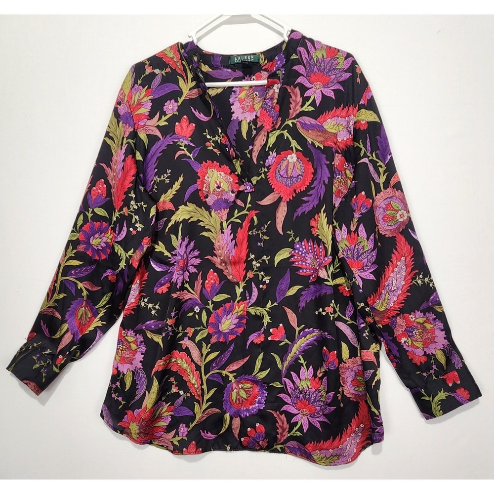 Lauren Ralph Lauren Women's Elegant Floral Long Sleeve Blouse Size 1X